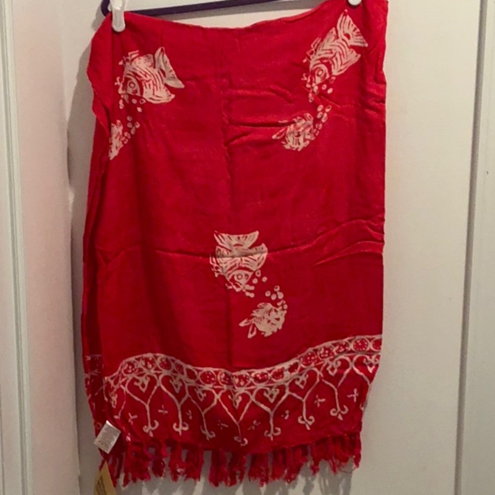 Red and White Sarong with Fish Design 44x54
